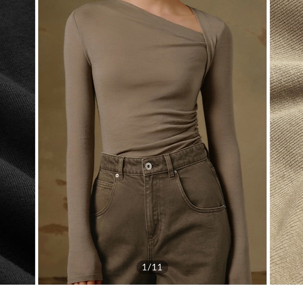 Commense Olive/Taupe Asymmetric Long Sleeve Tee